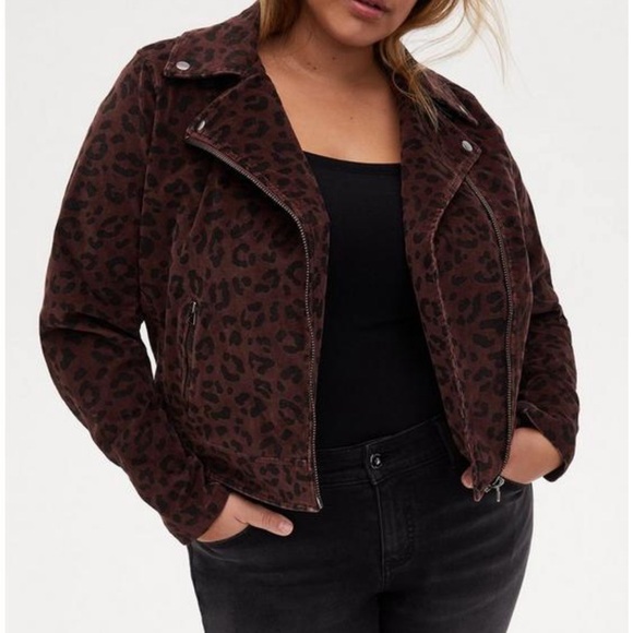 Torrid Black Moto and Brown Cheetah Moto Jacket Size 4 - Picture 6 of 7